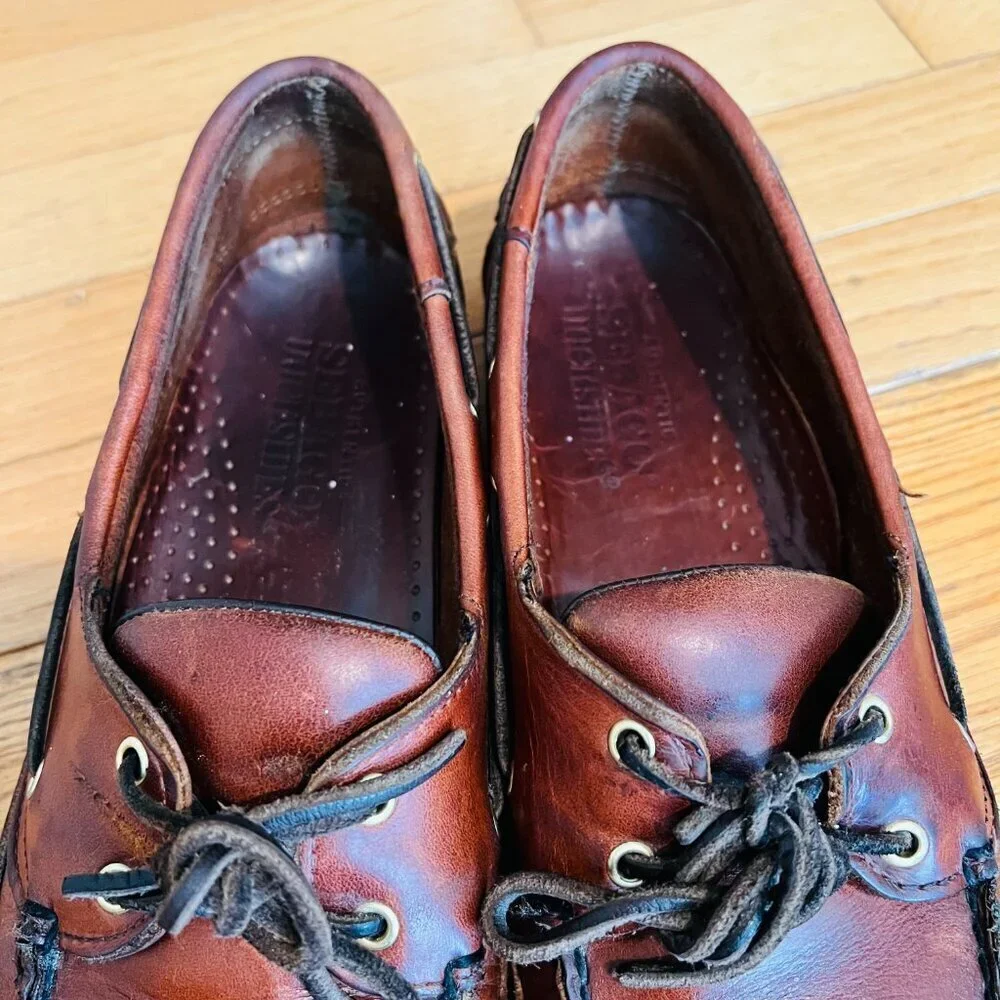 Sebago Brown Leather Boat Deck Shoes Mens US 10